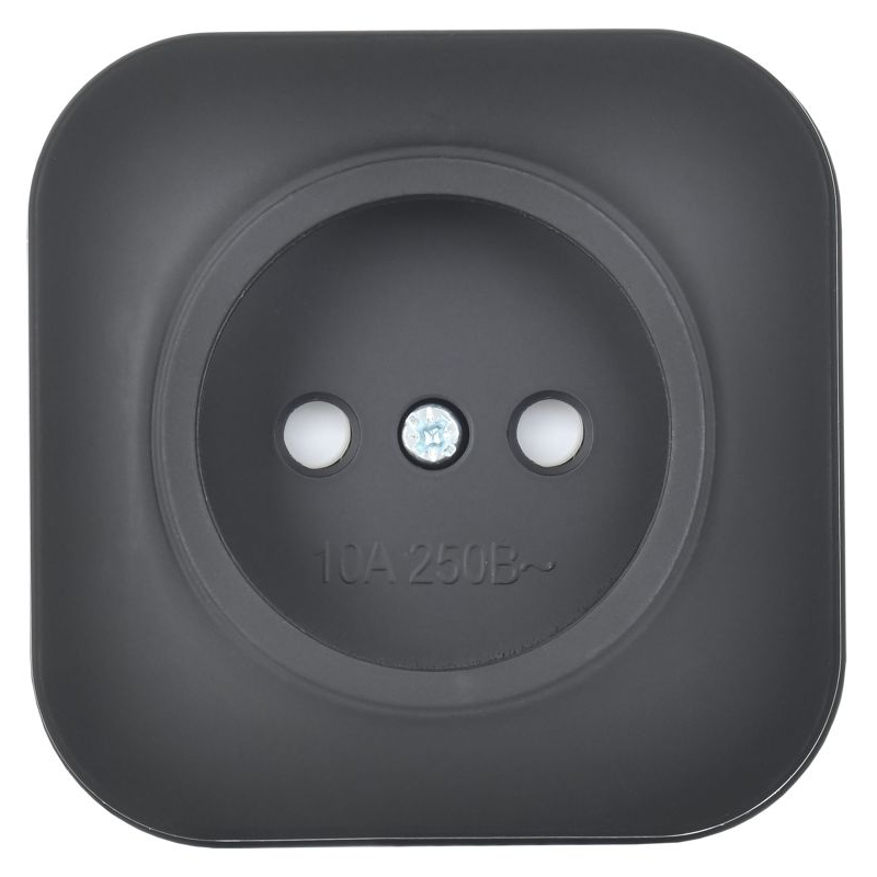 GLORY Розетка 1-местная для открытой установки без заземления с защитными шторками 10А РСш20-2-ХЧм черный матовый IEK
