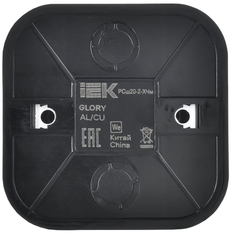 GLORY Розетка 1-местная для открытой установки без заземления с защитными шторками 10А РСш20-2-ХЧм черный матовый IEK