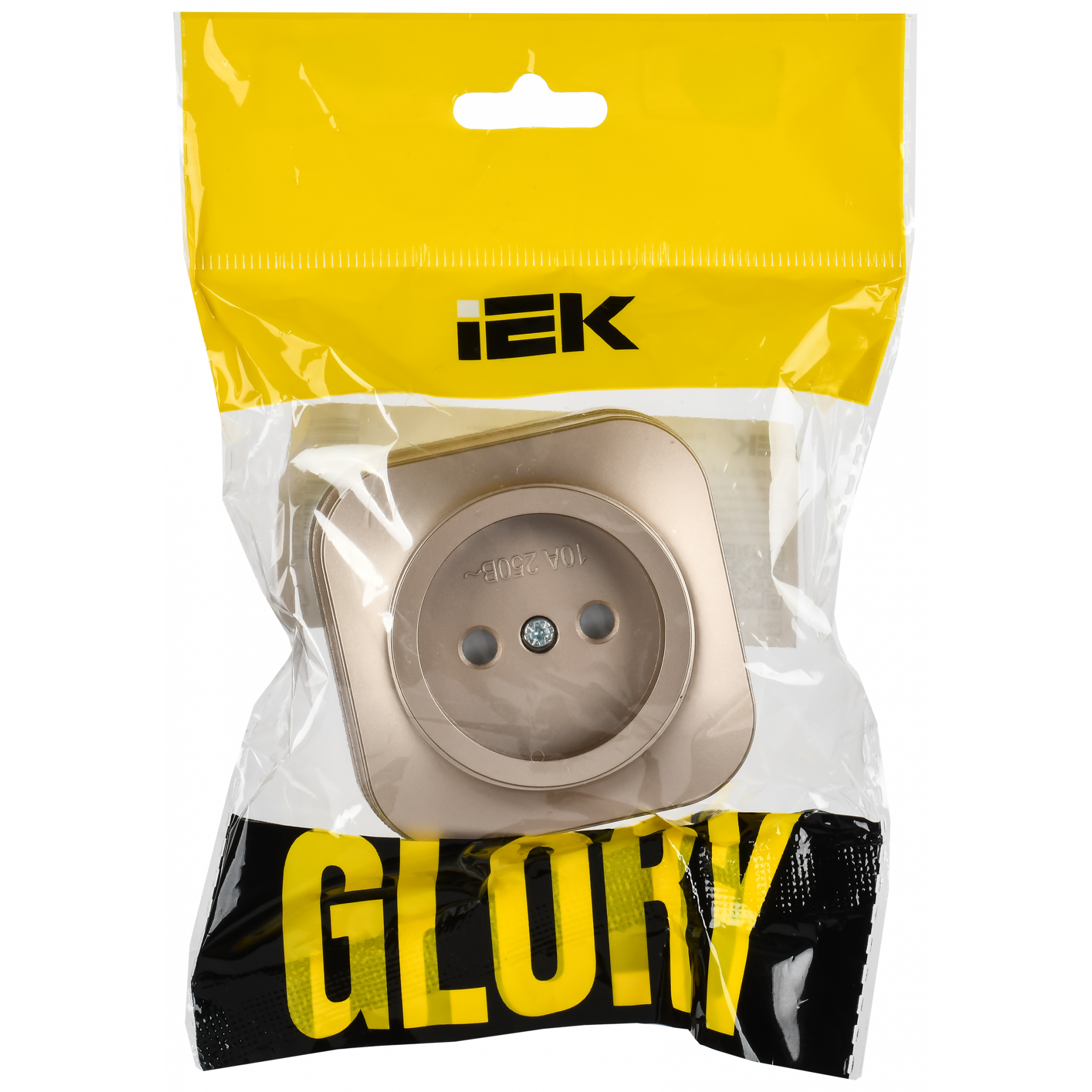 GLORY Розетка 1-местная для открытой установки без заземления с защитными шторками 10А РСш20-2-ХШм шампань матовый IEK