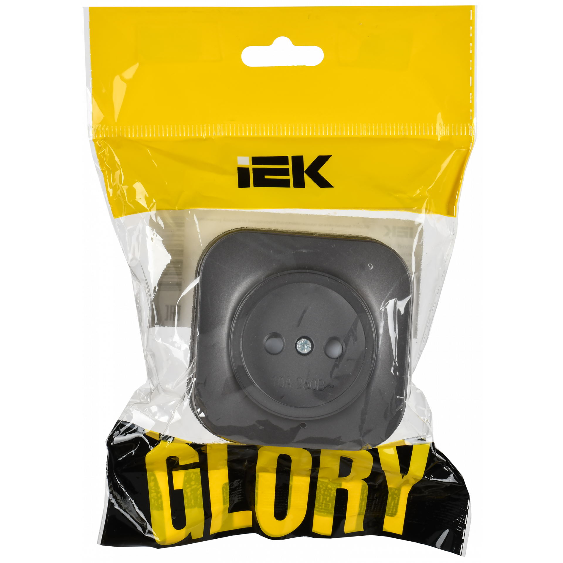GLORY Розетка 1-местная для открытой установки без заземления с защитными шторками 10А РСш20-2-ХСм сталь матовый IEK