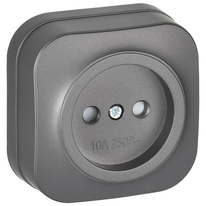 GLORY Розетка 1-местная для открытой установки без заземления с защитными шторками 10А РСш20-2-ХСм сталь матовый IEK