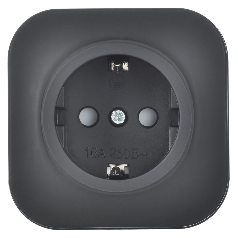 GLORY Розетка 1-местная для открытой установки с заземлением с защитными шторками 16А РСш20-3-ХЧм черный матовый IEK