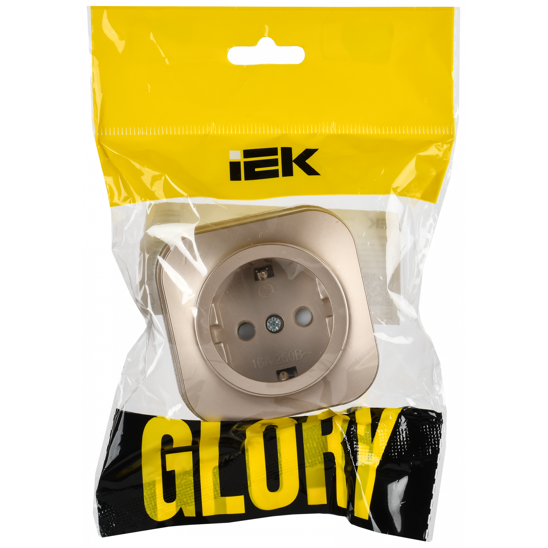 GLORY Розетка 1-местная для открытой установки с заземлением с защитными шторками 16А РСш20-3-ХШм шампань матовый IEK