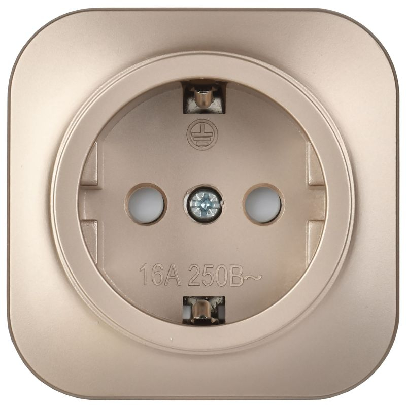 GLORY Розетка 1-местная для открытой установки с заземлением с защитными шторками 16А РСш20-3-ХШм шампань матовый IEK