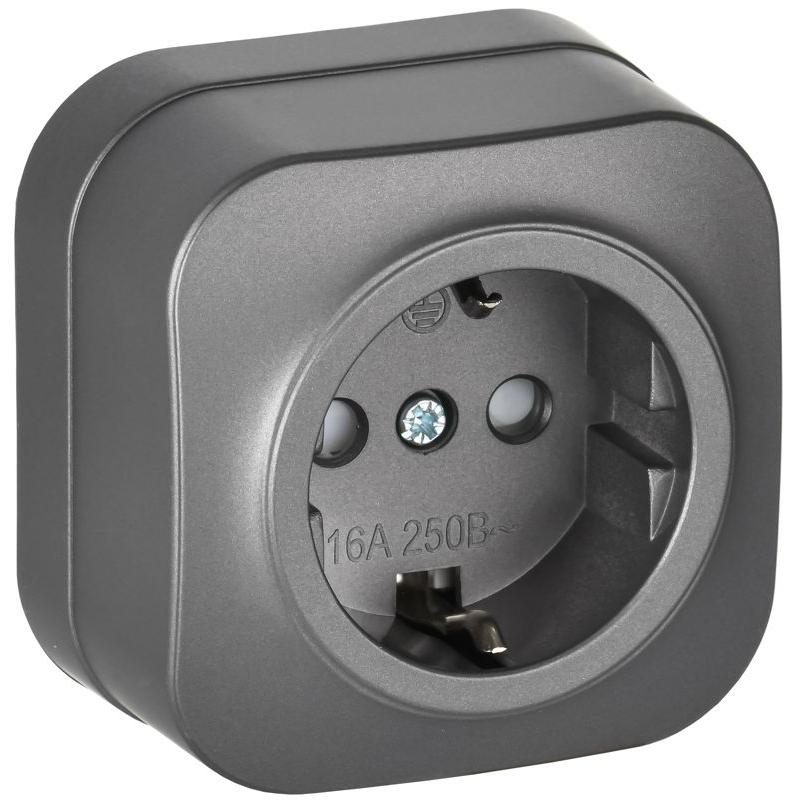 GLORY Розетка 1-местная для открытой установки с заземлением с защитными шторками 16А РСш20-3-ХСм сталь матовый IEK