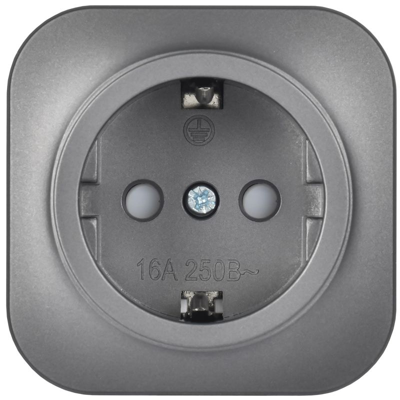 GLORY Розетка 1-местная для открытой установки с заземлением с защитными шторками 16А РСш20-3-ХСм сталь матовый IEK