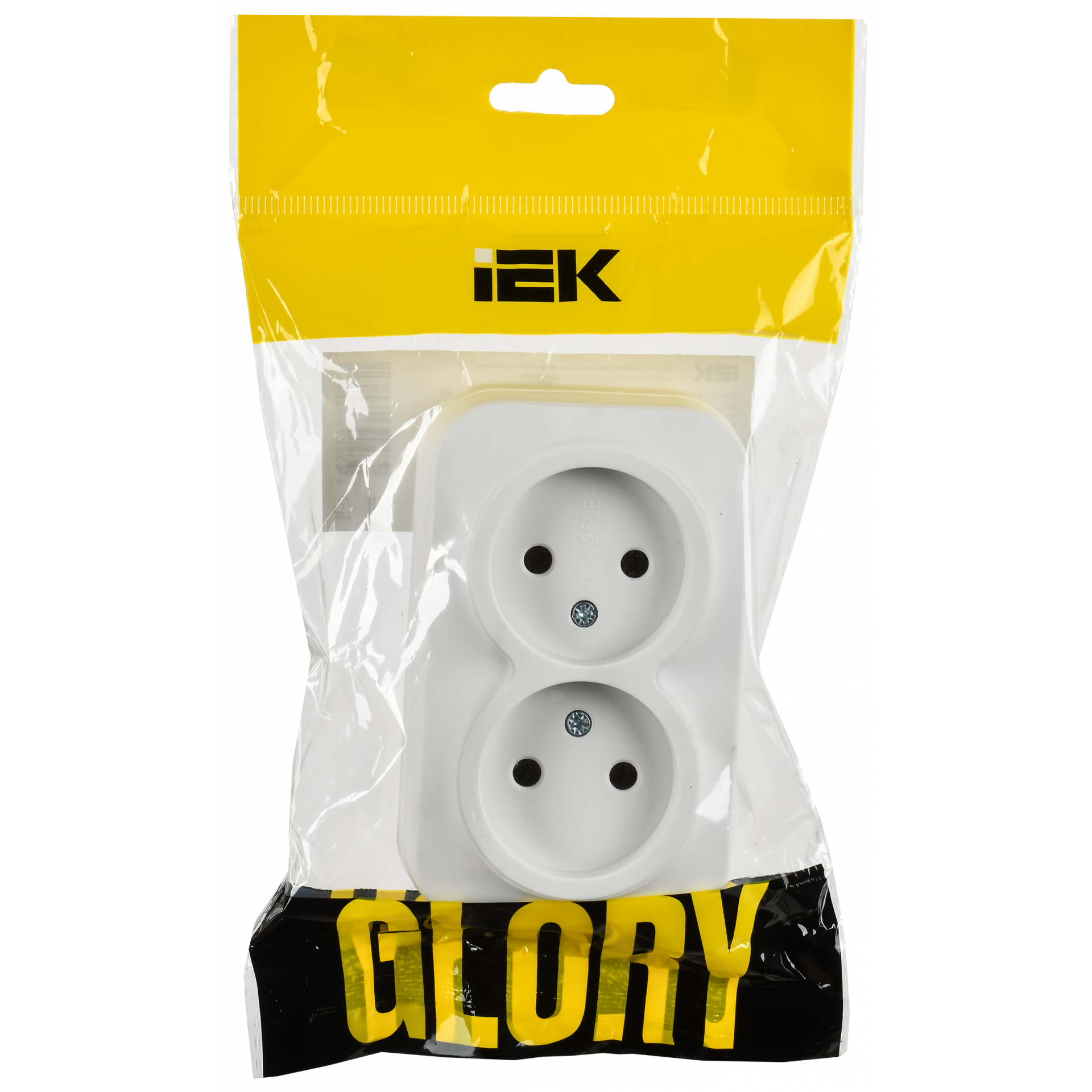 GLORY Розетка 2-местная для открытой установки без заземления без защитных шторок 10А РС22-2-ХБм белый матовый IEK