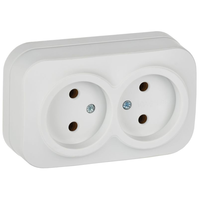 GLORY Розетка 2-местная для открытой установки без заземления без защитных шторок 10А РС22-2-ХБм белый матовый IEK