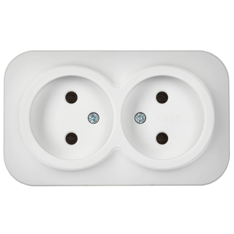 GLORY Розетка 2-местная для открытой установки без заземления без защитных шторок 10А РС22-2-ХБм белый матовый IEK