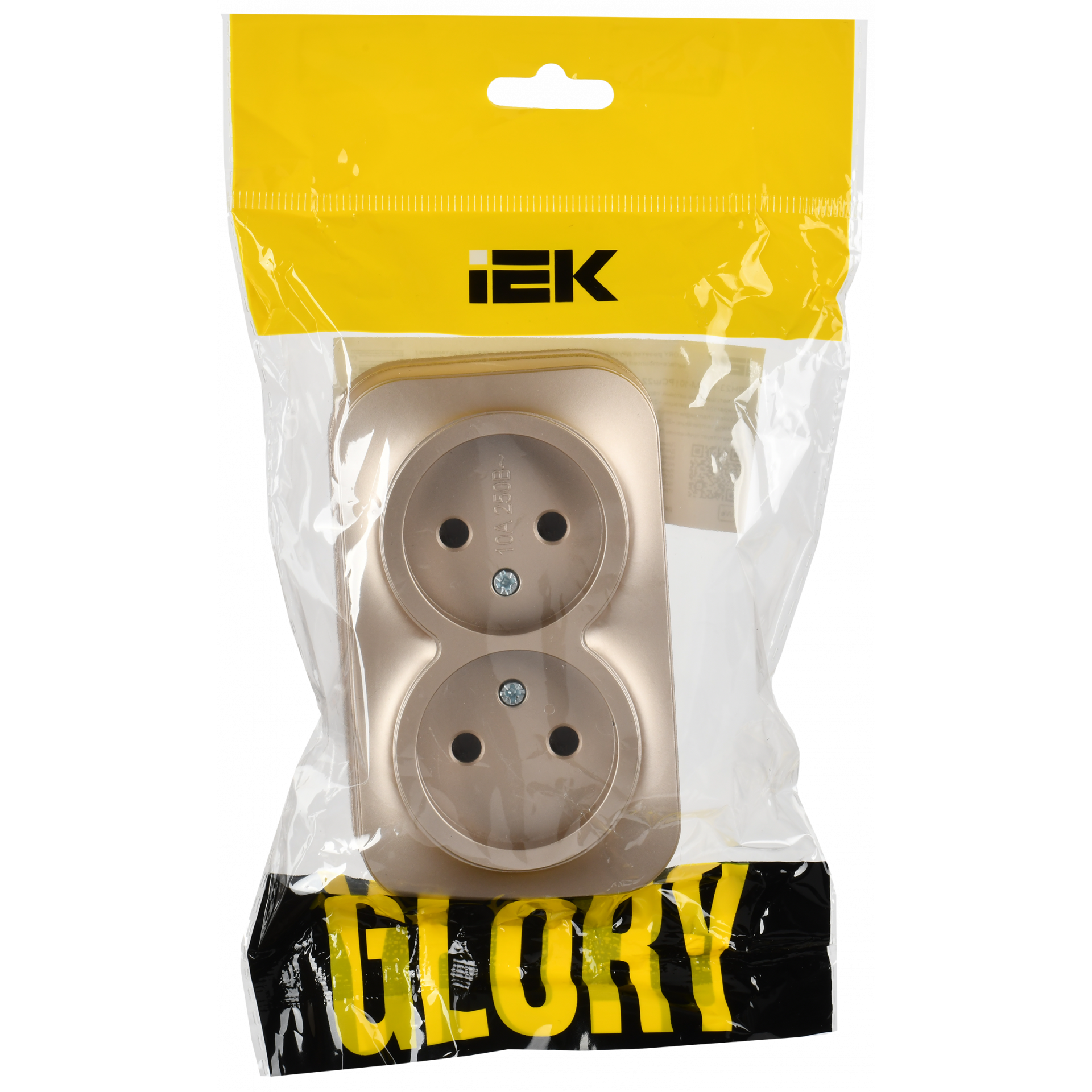 GLORY Розетка 2-местная для открытой установки без заземления без защитных шторок 10А РС22-2-ХШм шампань матовый IEK