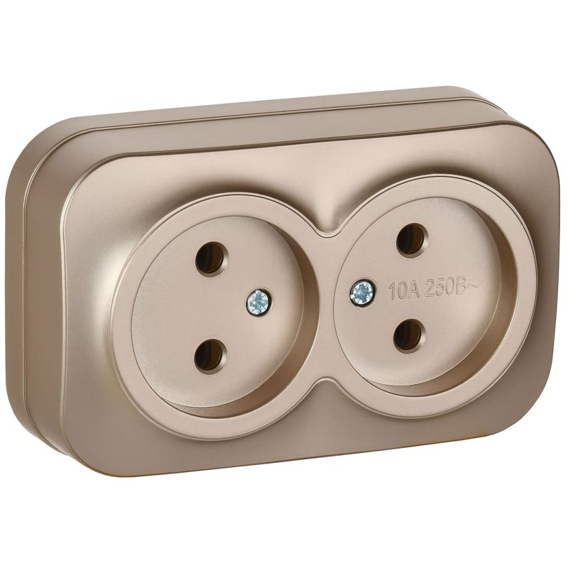 GLORY Розетка 2-местная для открытой установки без заземления без защитных шторок 10А РС22-2-ХШм шампань матовый IEK