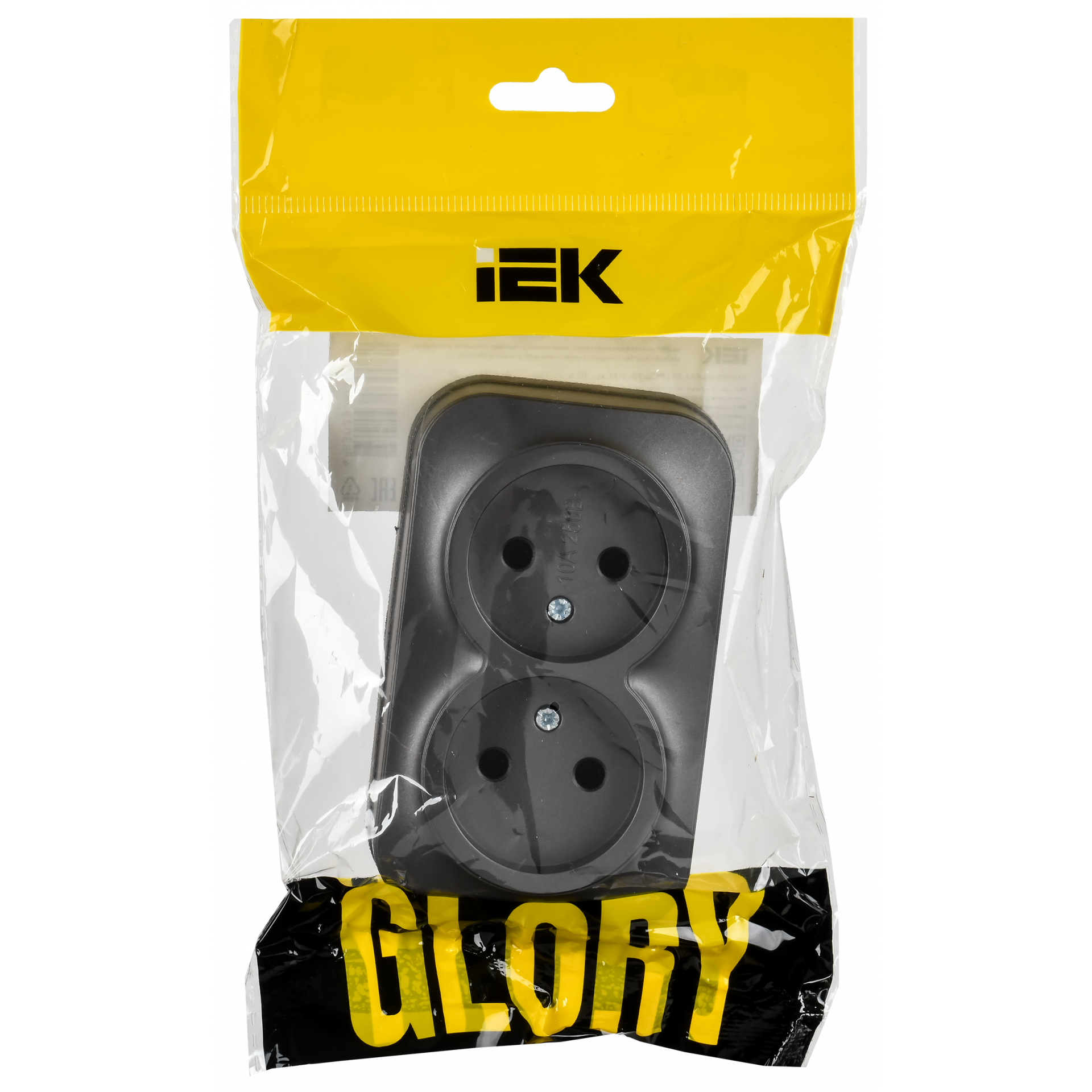 GLORY Розетка 2-местная для открытой установки без заземления без защитных шторок 10А РС22-2-ХСм сталь матовый IEK