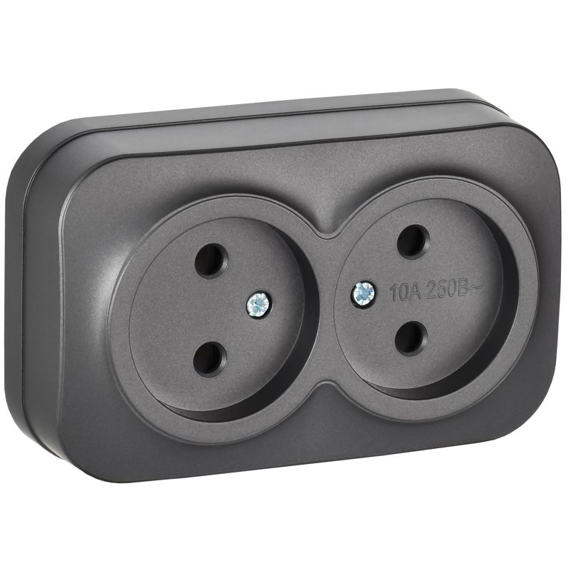 GLORY Розетка 2-местная для открытой установки без заземления без защитных шторок 10А РС22-2-ХСм сталь матовый IEK