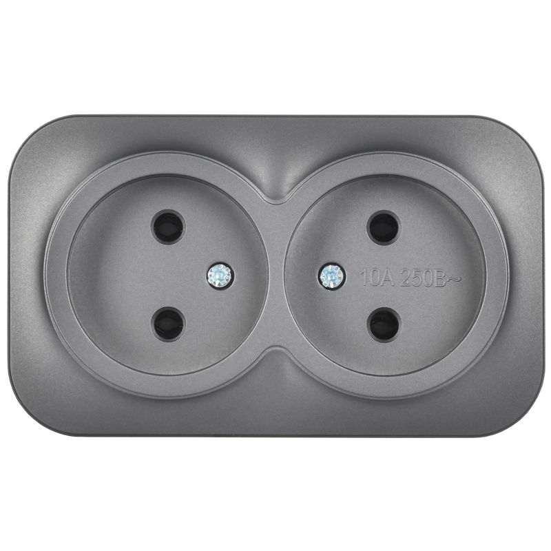 GLORY Розетка 2-местная для открытой установки без заземления без защитных шторок 10А РС22-2-ХСм сталь матовый IEK