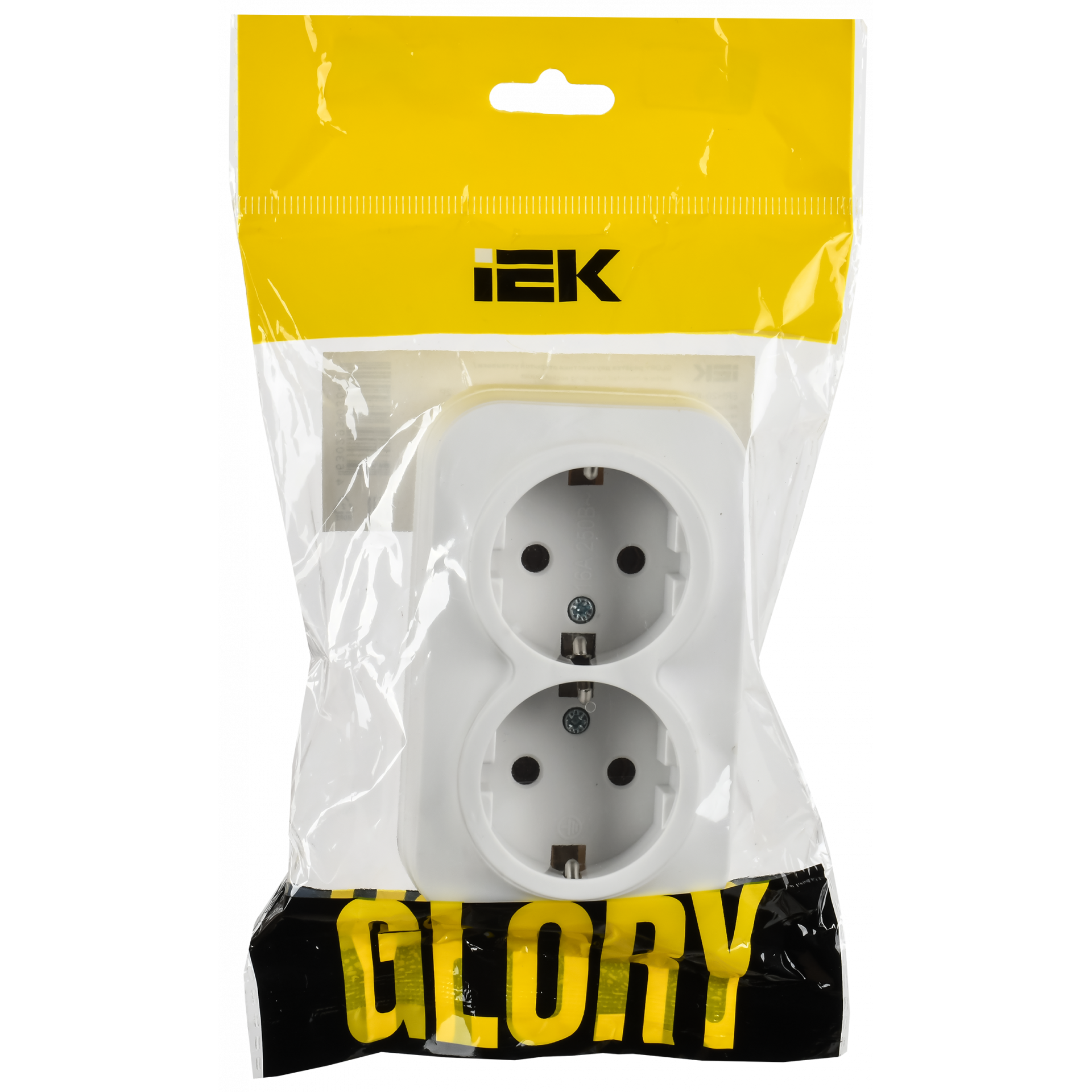 GLORY Розетка 2-местная для открытой установки с заземлением без защитных шторок 16А РС22-3-ХБм белый матовый IEK