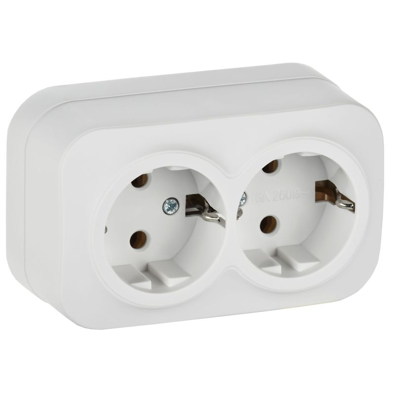 GLORY Розетка 2-местная для открытой установки с заземлением без защитных шторок 16А РС22-3-ХБм белый матовый IEK