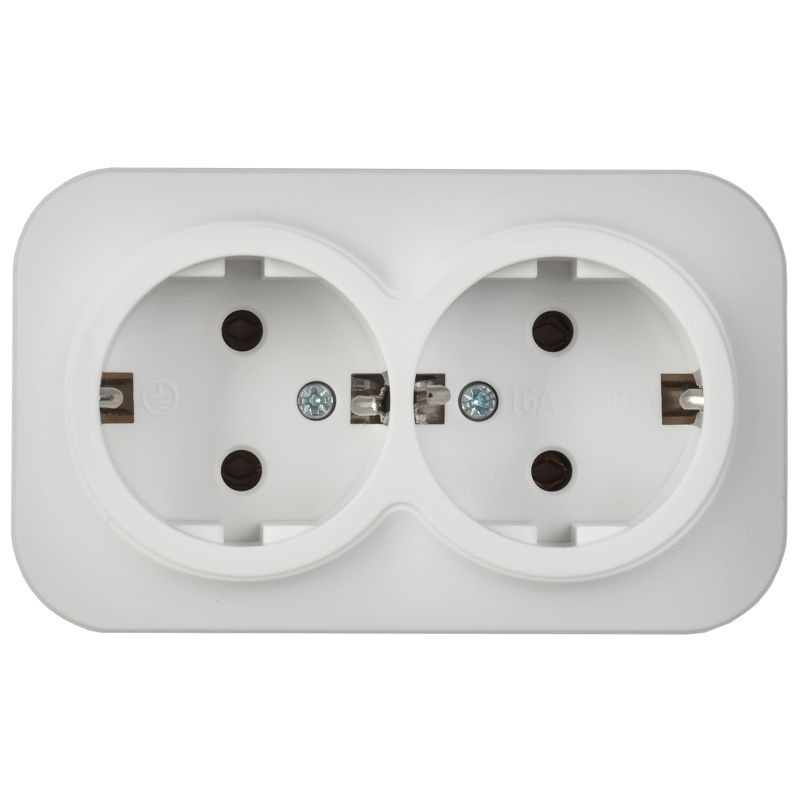 GLORY Розетка 2-местная для открытой установки с заземлением без защитных шторок 16А РС22-3-ХБм белый матовый IEK