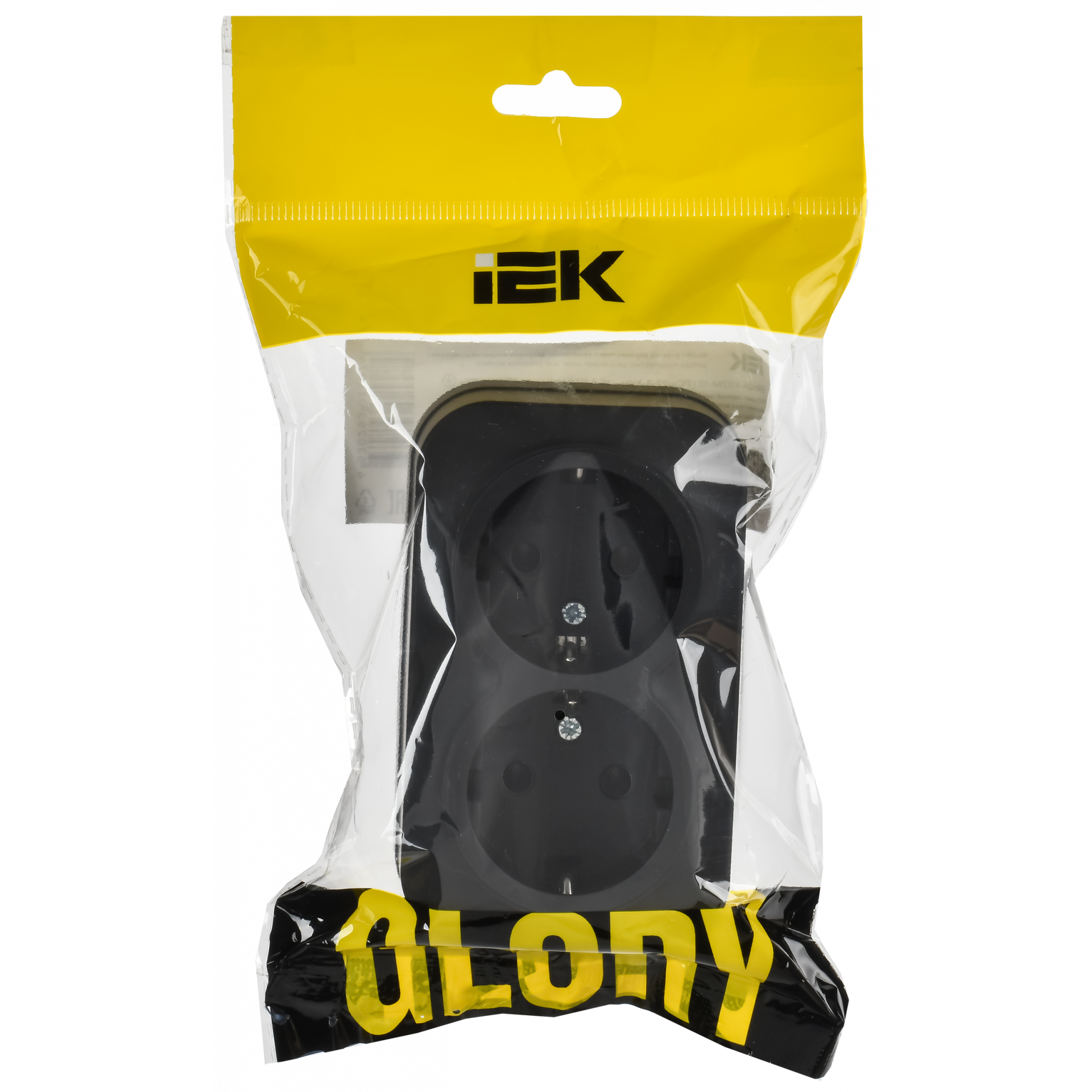GLORY Розетка 2-местная для открытой установки с заземлением без защитных шторок 16А РС22-3-ХЧм черный матовый IEK