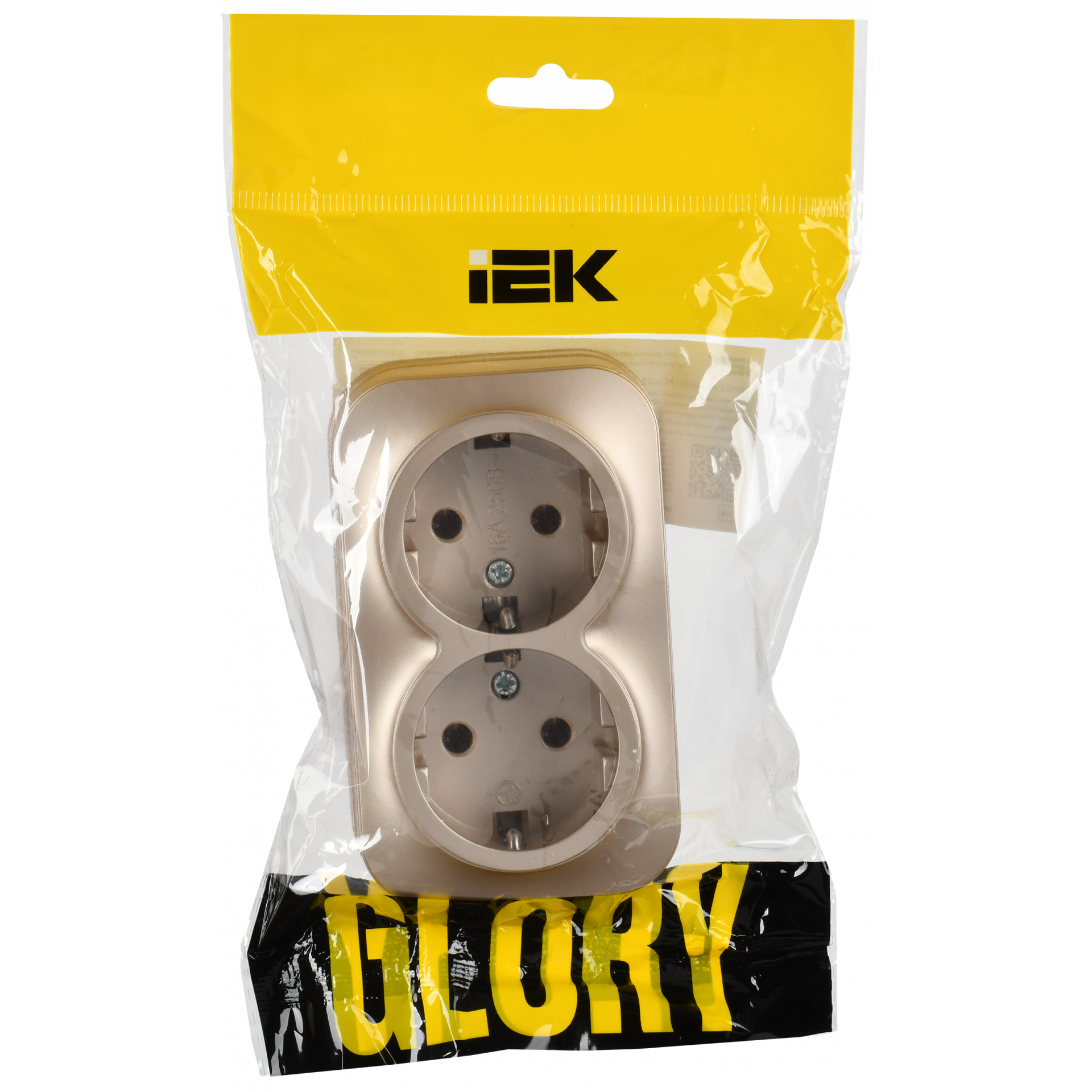 GLORY Розетка 2-местная для открытой установки с заземлением без защитных шторок 16А РС22-3-ХШм шампань матовый IEK