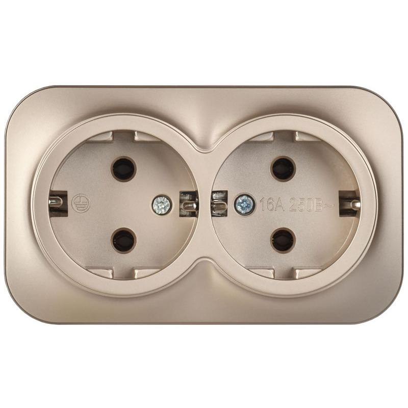 GLORY Розетка 2-местная для открытой установки с заземлением без защитных шторок 16А РС22-3-ХШм шампань матовый IEK