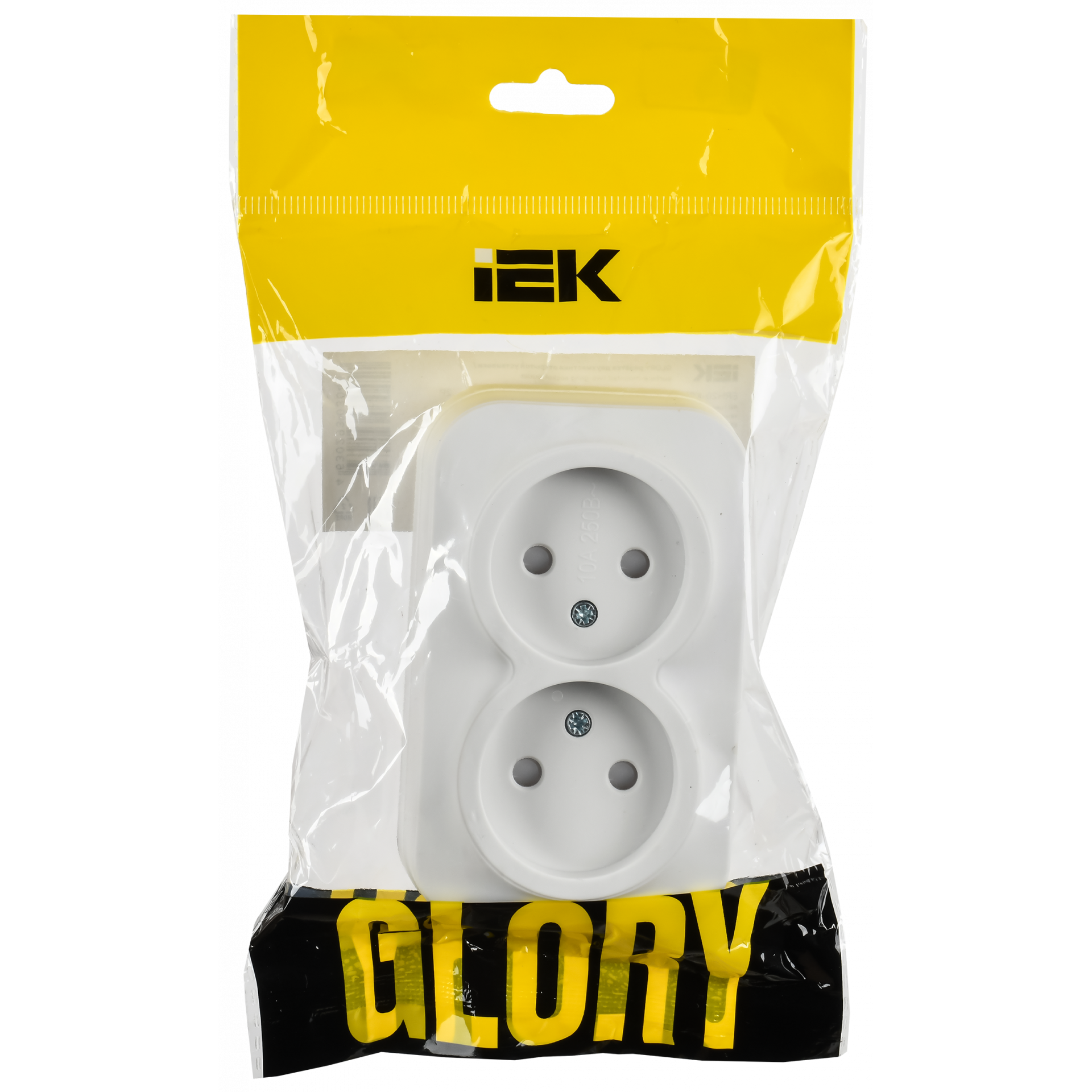 GLORY Розетка 2-местная для открытой установки без заземления с защитными шторками 10А РСш22-2-ХБм белый матовый IEK