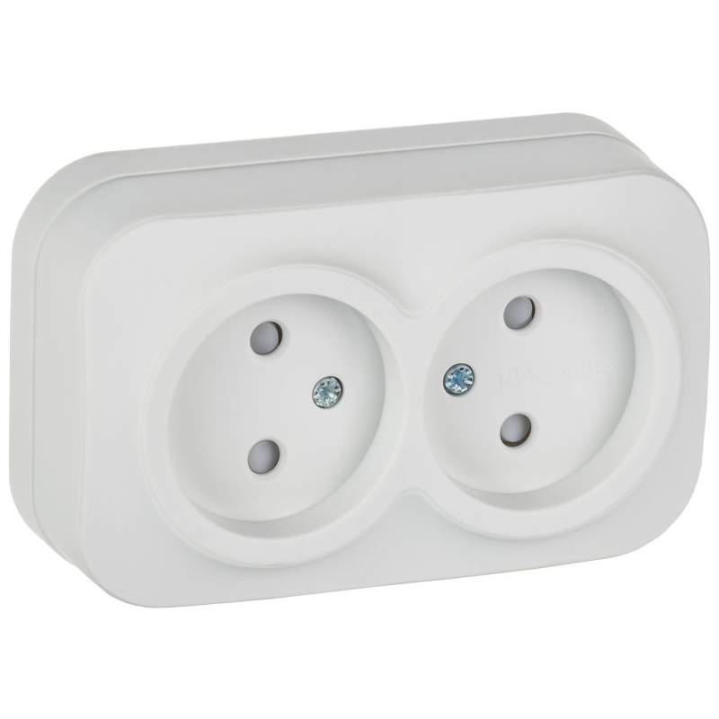 GLORY Розетка 2-местная для открытой установки без заземления с защитными шторками 10А РСш22-2-ХБм белый матовый IEK