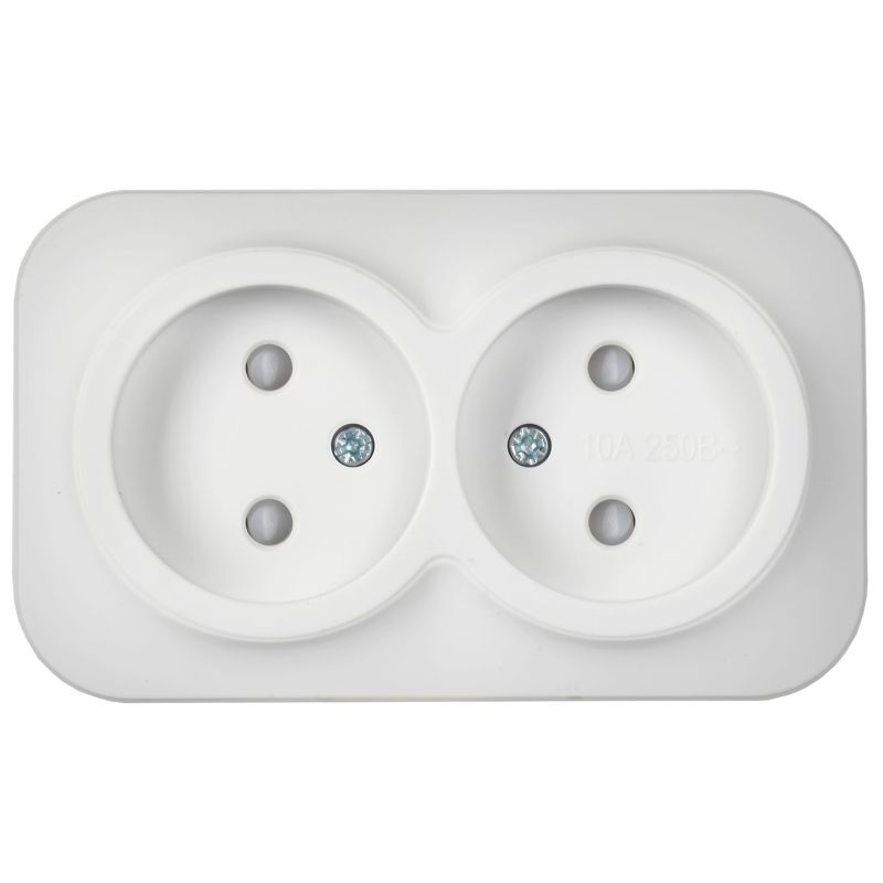 GLORY Розетка 2-местная для открытой установки без заземления с защитными шторками 10А РСш22-2-ХБм белый матовый IEK