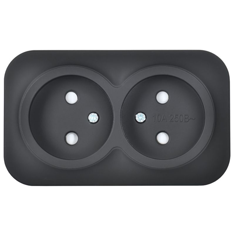 GLORY Розетка 2-местная для открытой установки без заземления с защитными шторками 10А РСш22-2-ХЧм черный матовый IEK