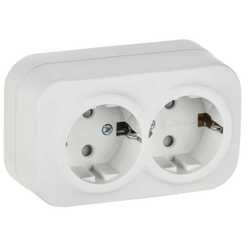 GLORY Розетка 2-местная для открытой установки с заземлением с защитными шторками 16А РСш22-3-ХБм белый матовый IEK