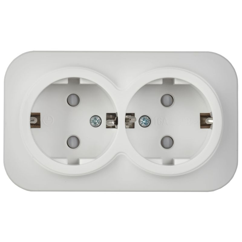 GLORY Розетка 2-местная для открытой установки с заземлением с защитными шторками 16А РСш22-3-ХБм белый матовый IEK