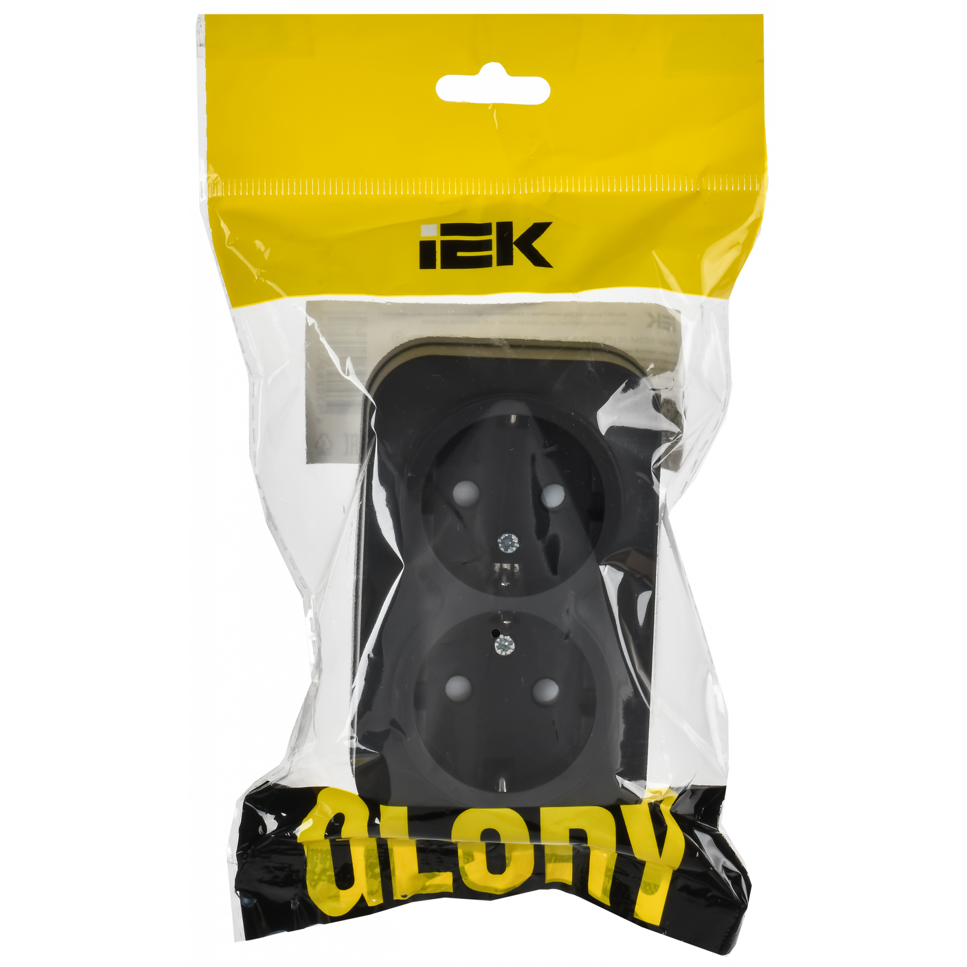GLORY Розетка 2-местная для открытой установки с заземлением с защитными шторками 16А РСш22-3-ХЧм черный матовый IEK