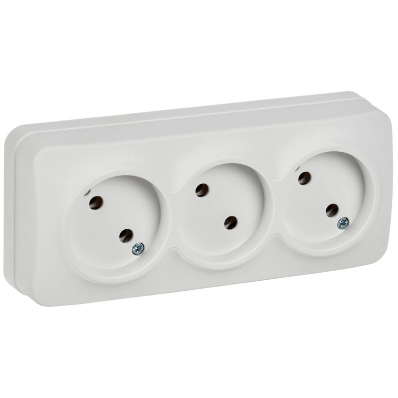 GLORY Розетка 3-местная для открытой установки без заземления без защитных шторок 10А РС23-2-ХБм белый матовый IEK