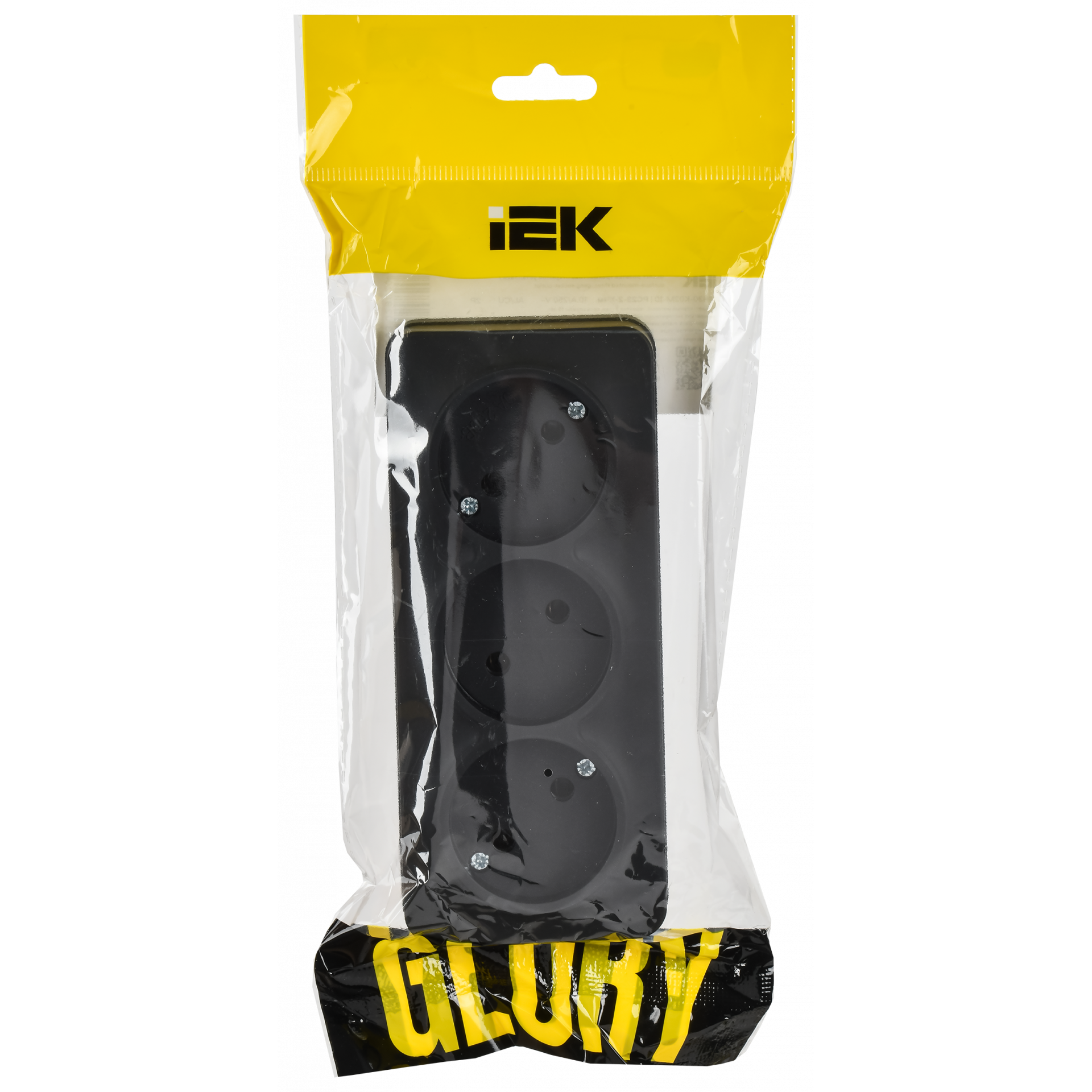 GLORY Розетка 3-местная для открытой установки без заземления без защитных шторок 10А РС23-2-ХЧм черный матовый IEK