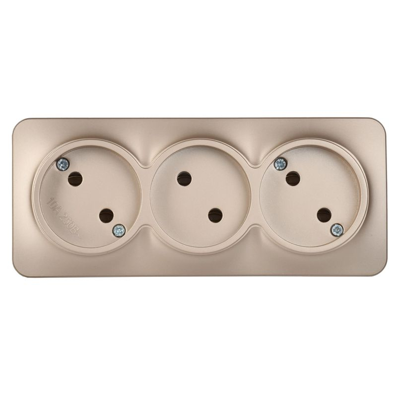 GLORY Розетка 3-местная для открытой установки без заземления без защитных шторок 10А РС23-2-ХШм шампань матовый IEK