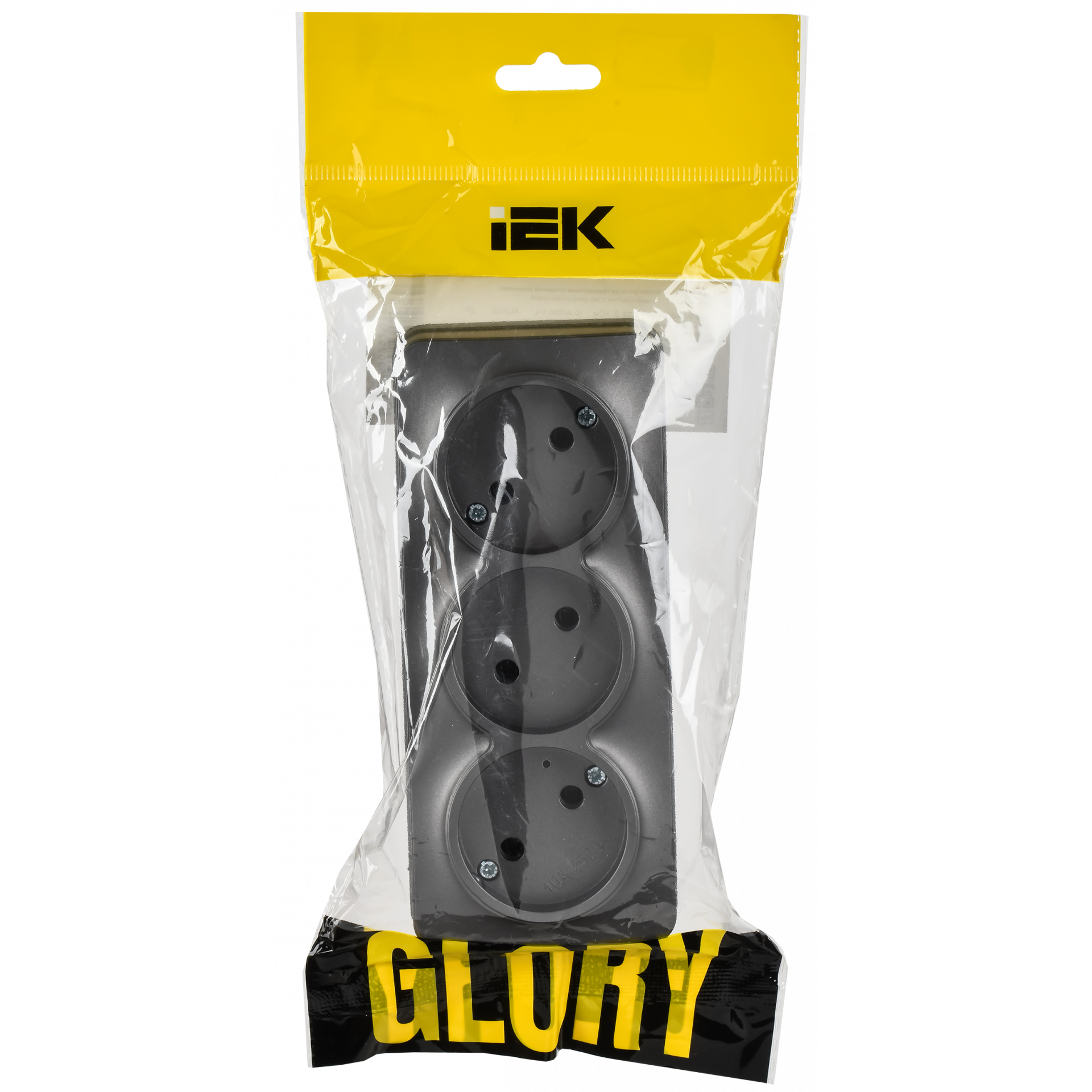 GLORY Розетка 3-местная для открытой установки без заземления без защитных шторок 10А РС23-2-ХСм сталь матовый IEK