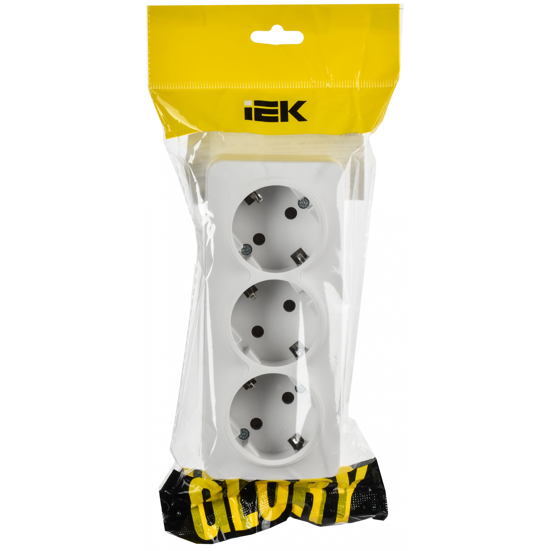 GLORY Розетка 3-местная для открытой установки с заземлением без защитных шторок 16А РС23-3-ХБм белый матовый IEK