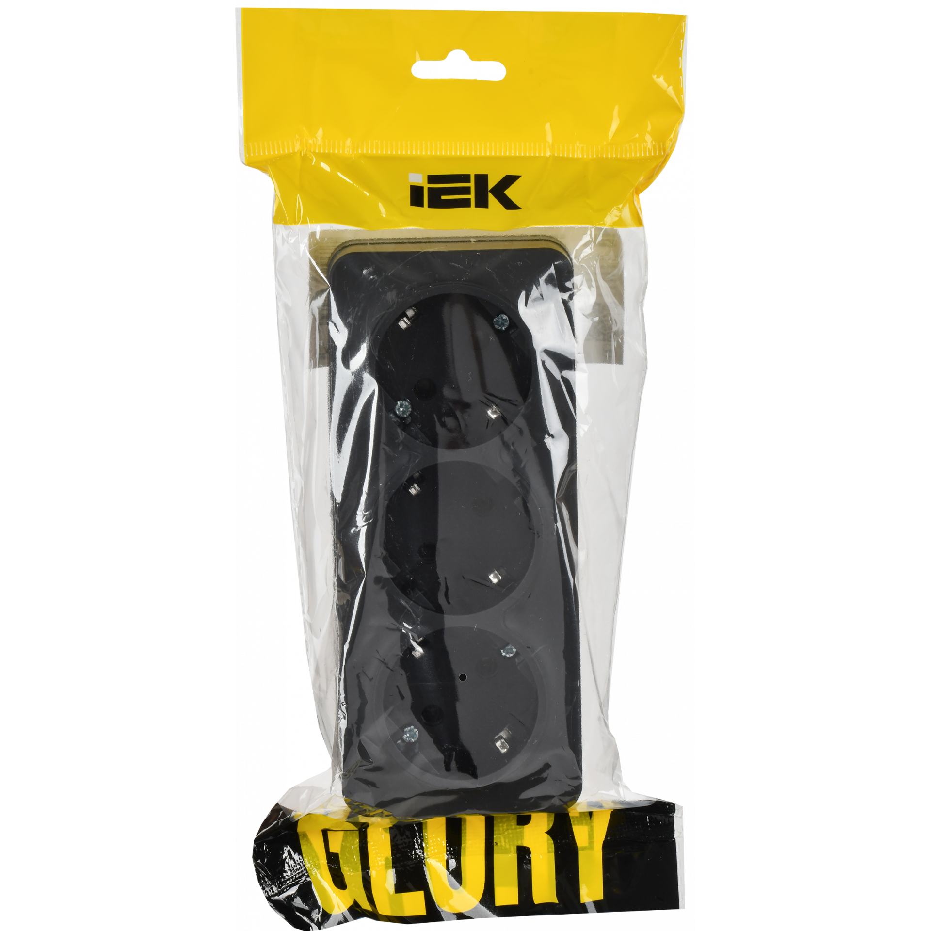 GLORY Розетка 3-местная для открытой установки с заземлением без защитных шторок 16А РС23-3-ХЧм черный матовый IEK
