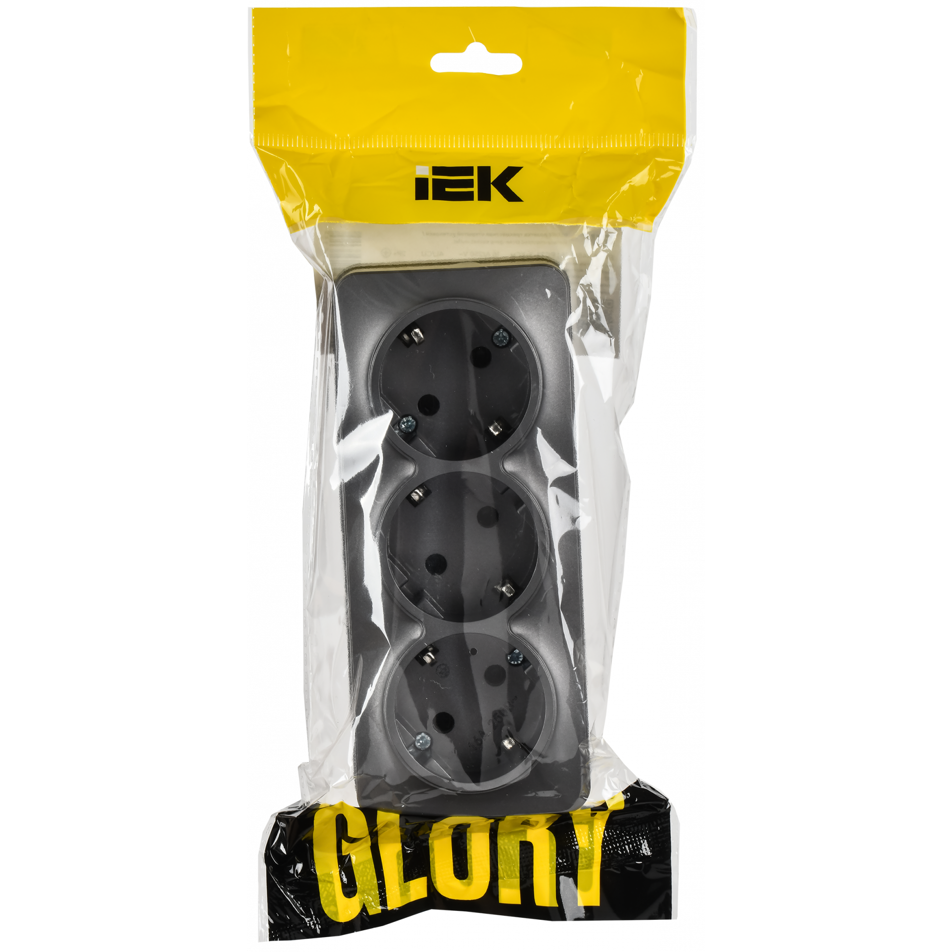 GLORY Розетка 3-местная для открытой установки с заземлением без защитных шторок 16А РС23-3-ХСм сталь матовый IEK