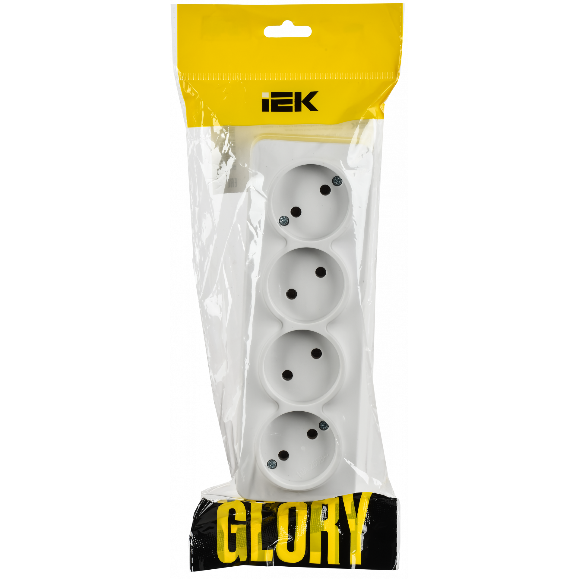 GLORY Розетка 4-местная для открытой установки без заземления без защитных шторок 10А РС24-2-ХБм белый матовый IEK