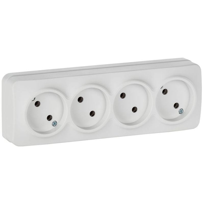 GLORY Розетка 4-местная для открытой установки без заземления без защитных шторок 10А РС24-2-ХБм белый матовый IEK