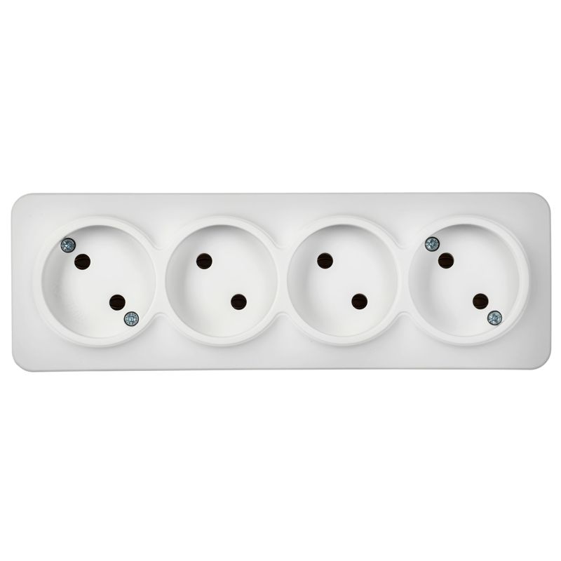 GLORY Розетка 4-местная для открытой установки без заземления без защитных шторок 10А РС24-2-ХБм белый матовый IEK