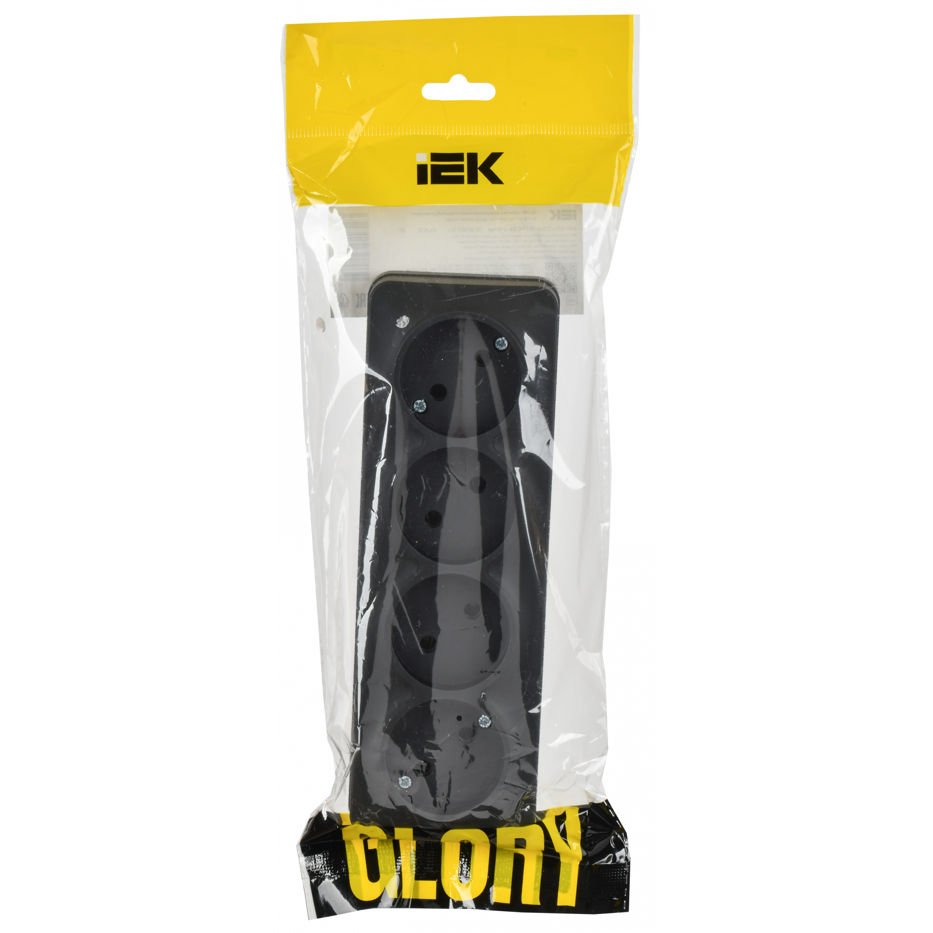 GLORY Розетка 4-местная для открытой установки без заземления без защитных шторок 10А РС24-2-ХЧм черный матовый IEK