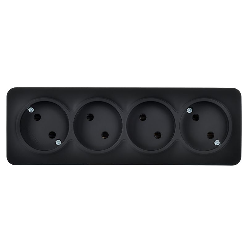 GLORY Розетка 4-местная для открытой установки без заземления без защитных шторок 10А РС24-2-ХЧм черный матовый IEK