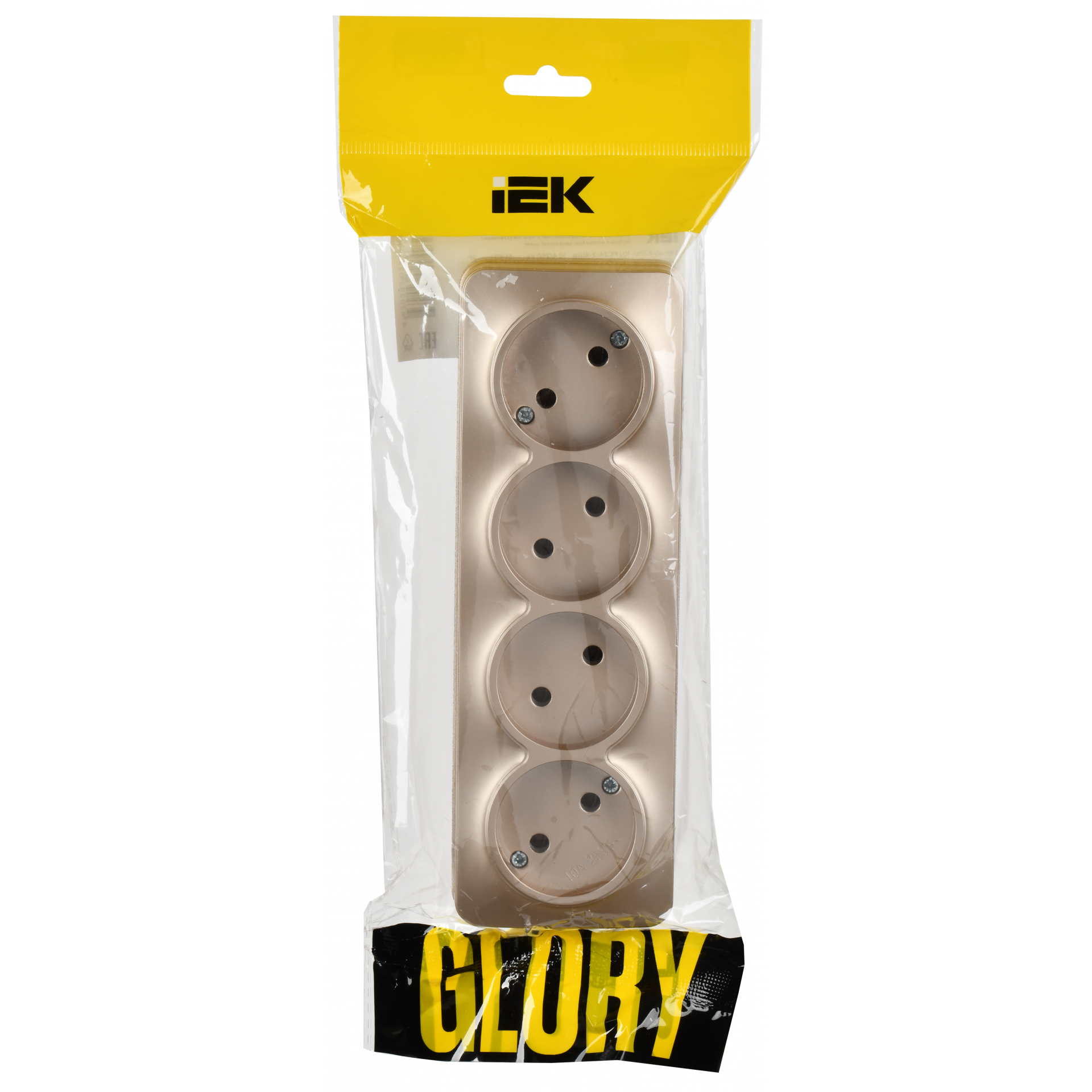 GLORY Розетка 4-местная для открытой установки без заземления без защитных шторок 10А РС24-2-ХШм шампань матовый IEK