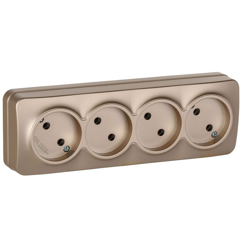 GLORY Розетка 4-местная для открытой установки без заземления без защитных шторок 10А РС24-2-ХШм шампань матовый IEK