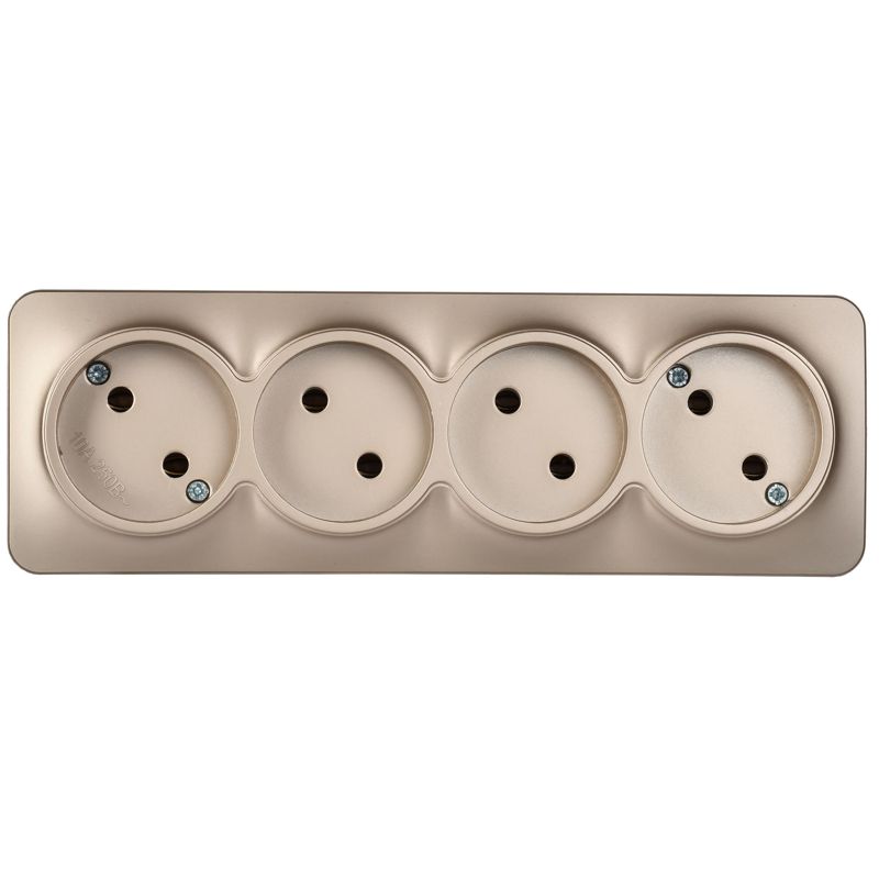 GLORY Розетка 4-местная для открытой установки без заземления без защитных шторок 10А РС24-2-ХШм шампань матовый IEK