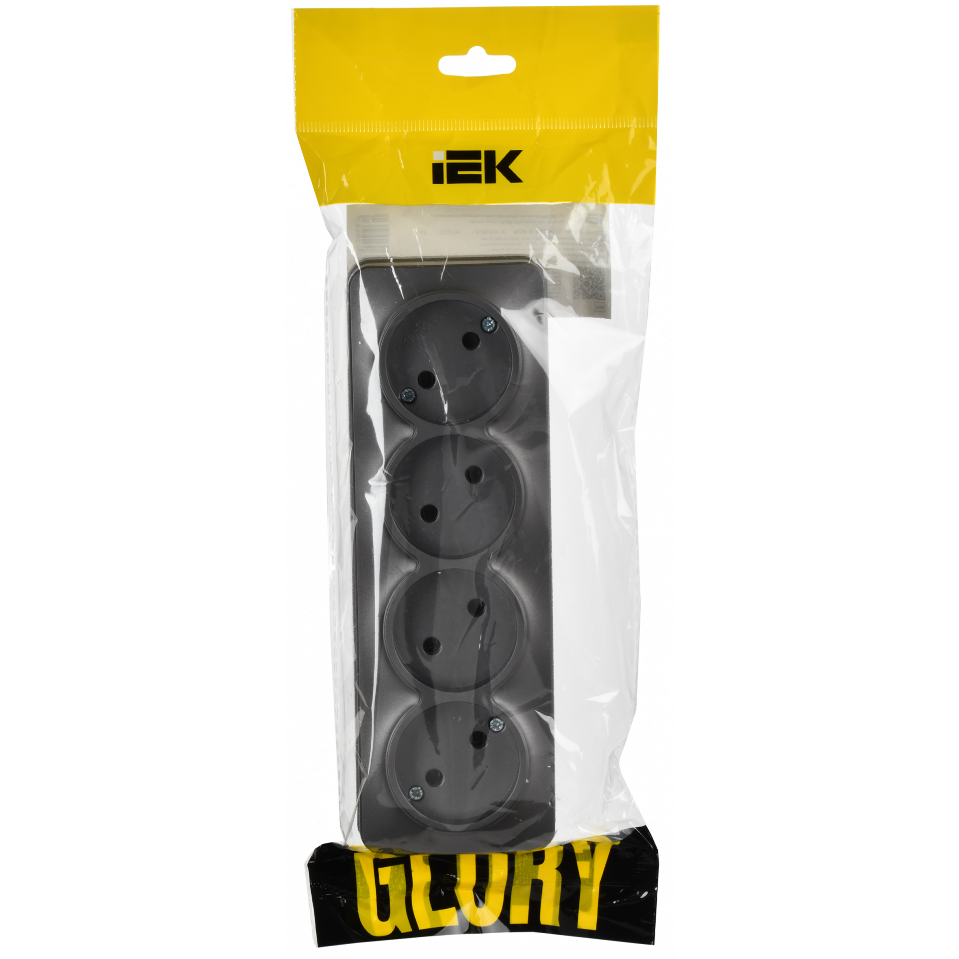 GLORY Розетка 4-местная для открытой установки без заземления без защитных шторок 10А РС24-2-ХСм сталь матовый IEK