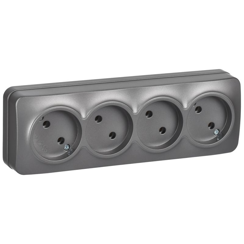 GLORY Розетка 4-местная для открытой установки без заземления без защитных шторок 10А РС24-2-ХСм сталь матовый IEK