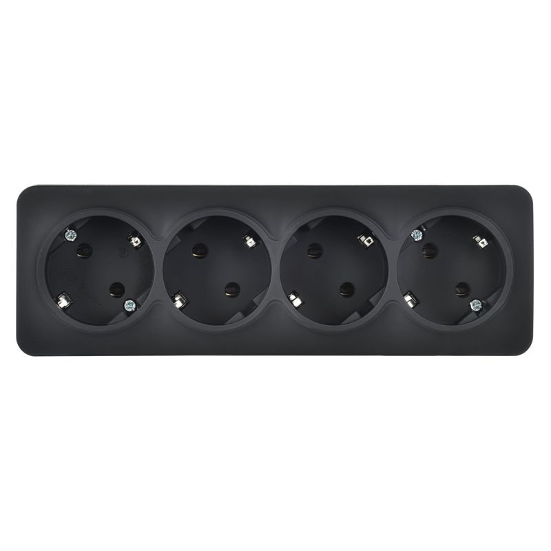 GLORY Розетка 4-местная для открытой установки с заземлением без защитных шторок 16А РС24-3-ХЧм черный матовый IEK