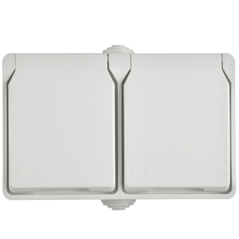 FORS Розетка 2-местная с заземлением для открытой установки 16А IP54 РСб22-3-ФБ белый IEK